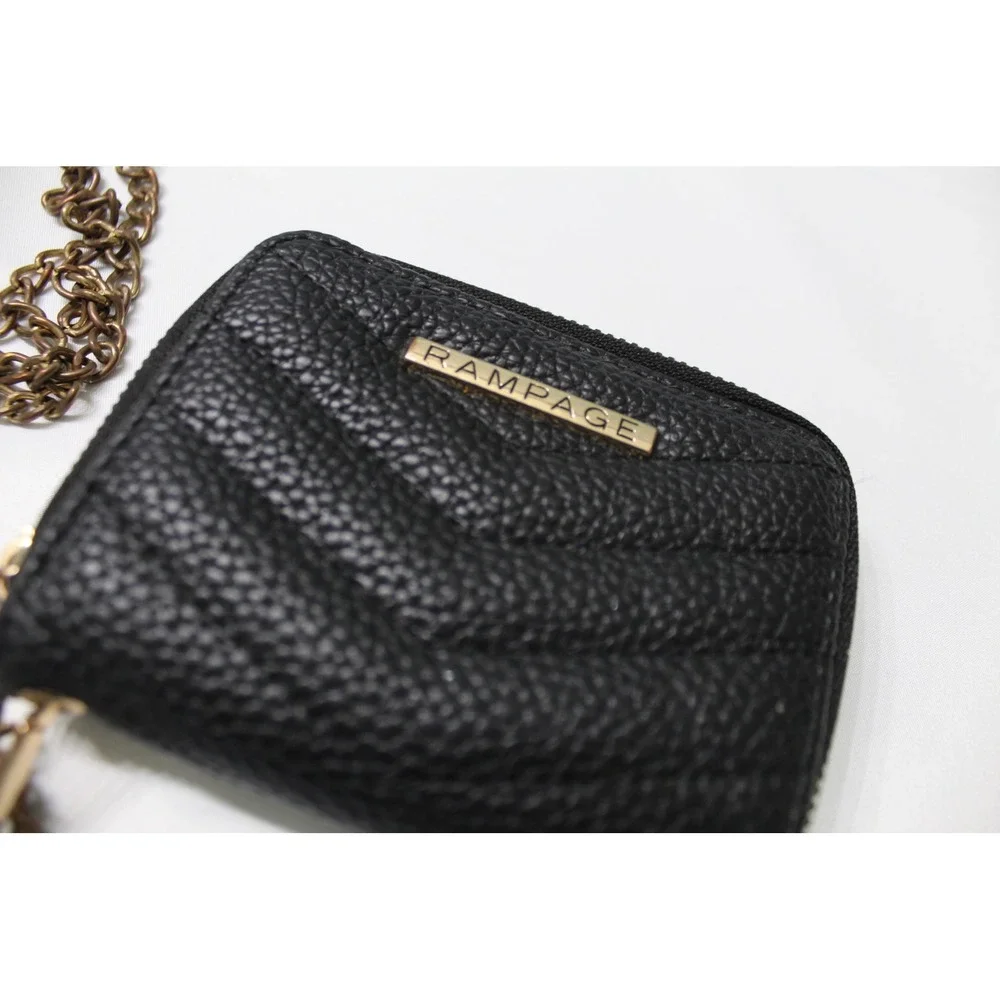 Rampage Black Quilted Chevron Zip Around Wallet with Detachable Chain Strap‎ Y2K