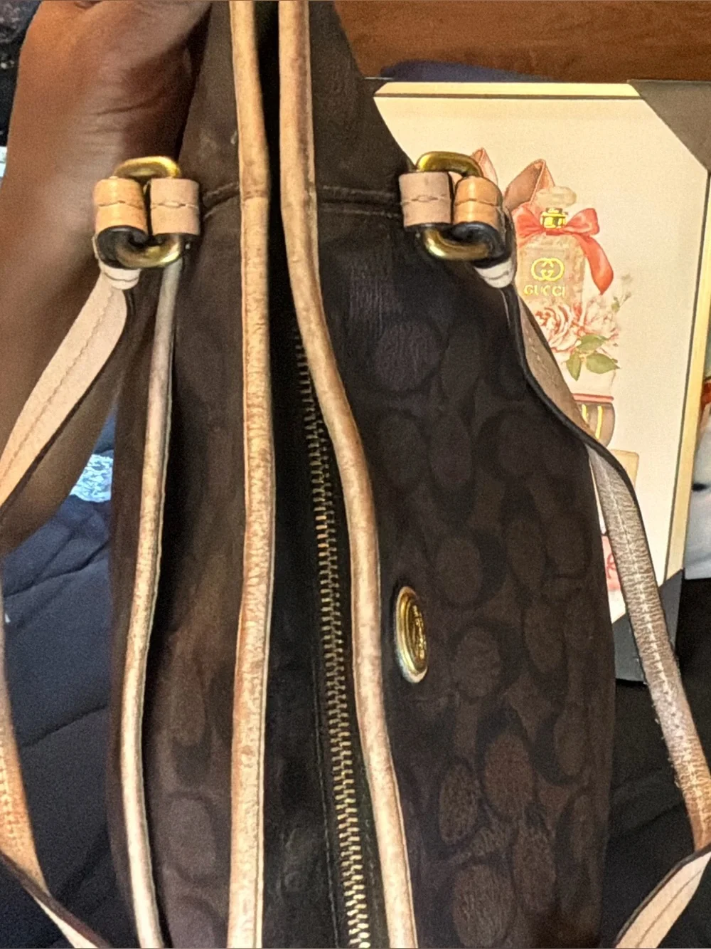 Coach Brown Signature Canvas Tote with Tan Leather Straps