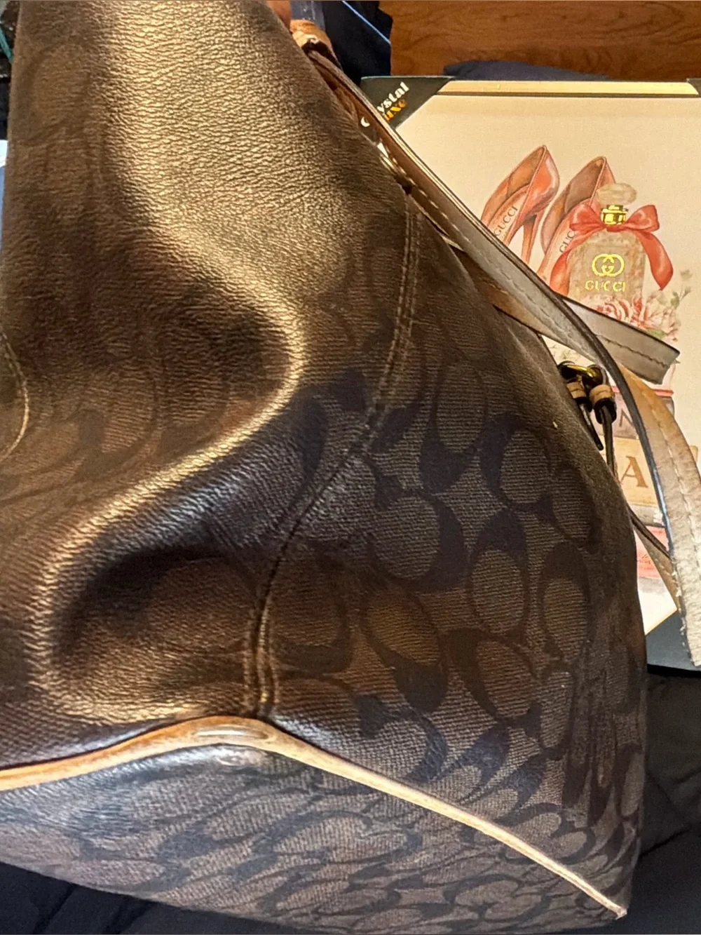 Coach Brown Signature Canvas Tote with Tan Leather Straps