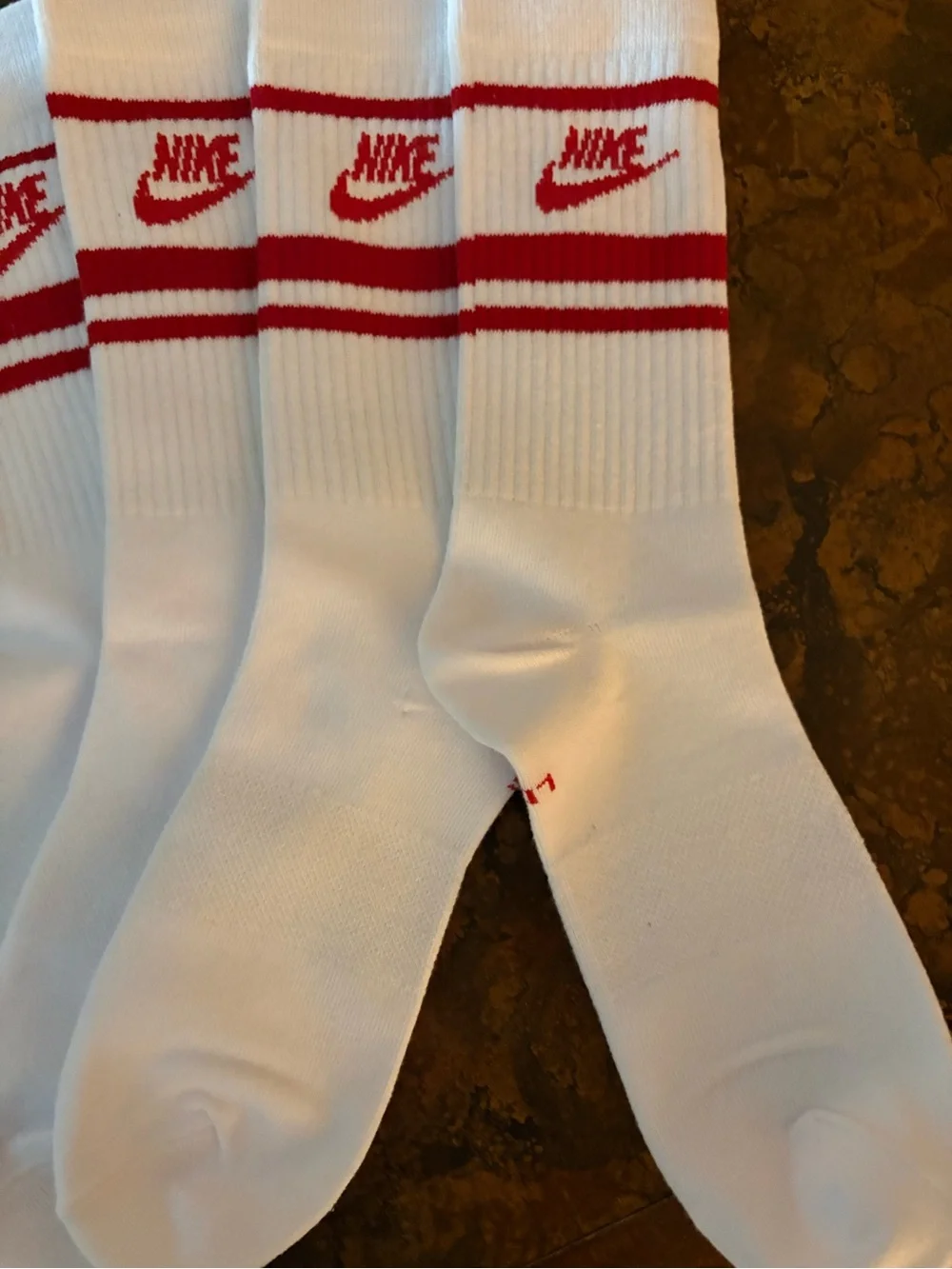 NWOT Nike White Crew Athletic Socks with Red Stripes and Logo - 3 Pack