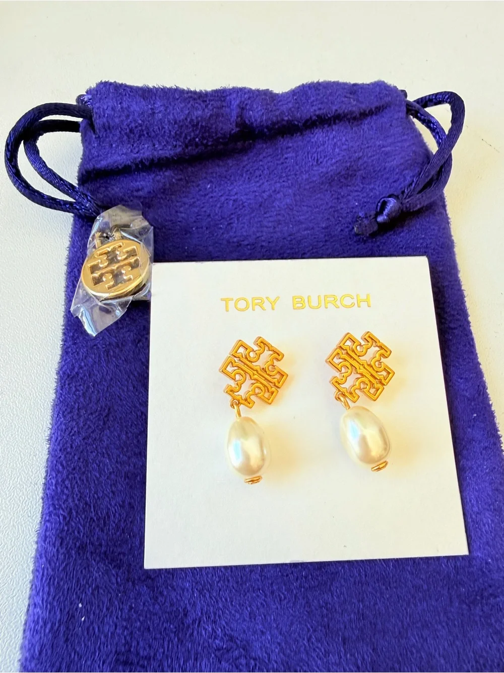 Tory Burch Britten Pearl Drop Pierced Earrings NWT