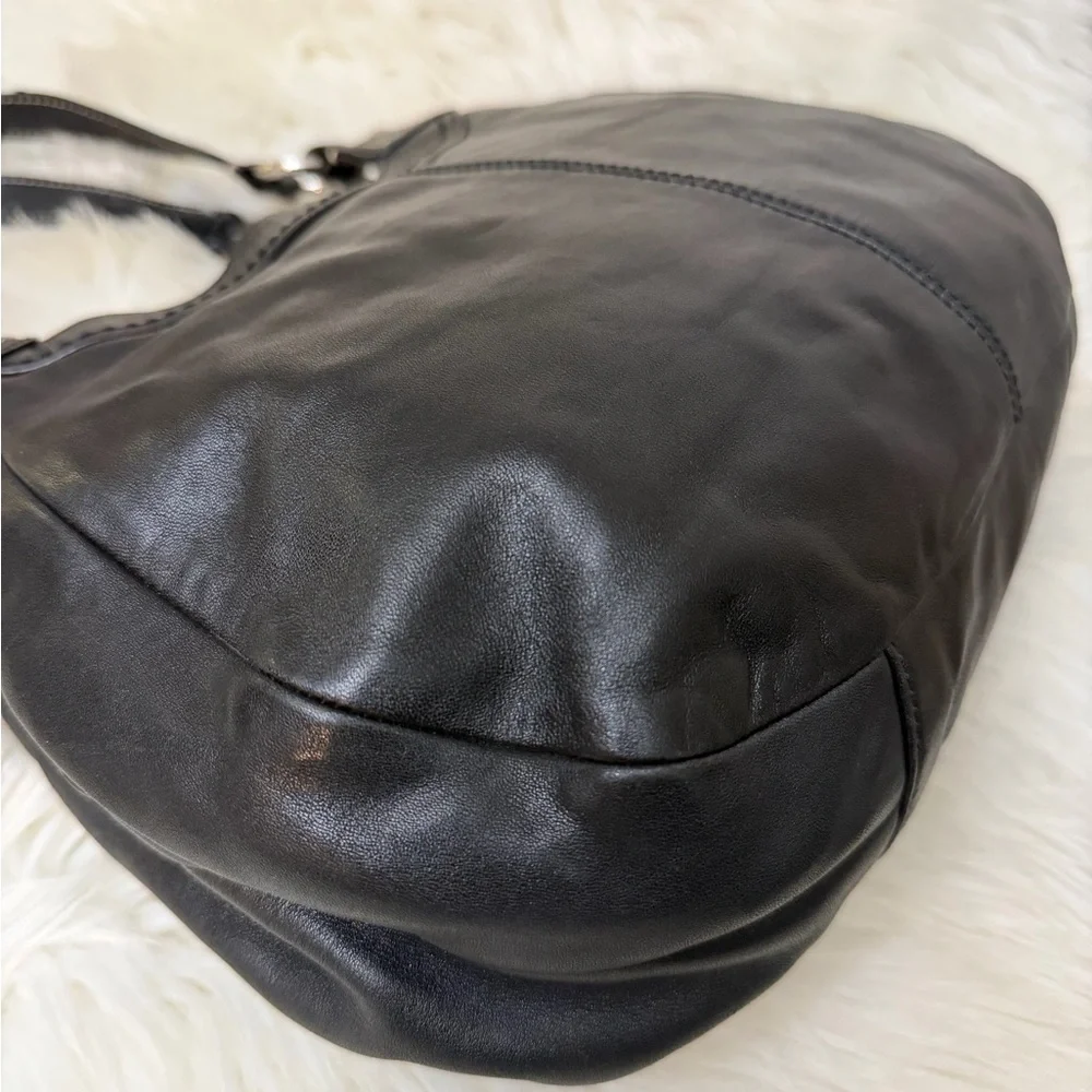 Coach Black Leather Shoulder Bag with Light Blue Interior Lining# F15527
