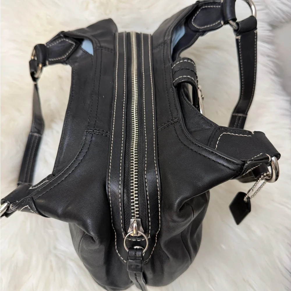 Coach Black Leather Shoulder Bag with Light Blue Interior Lining# F15527