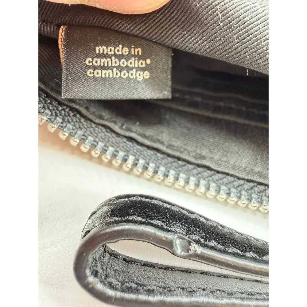 Coach F58035 Signature Corner Zip Wristlet Wallet Black Gray PVC Leather