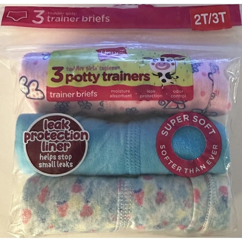 NEW Hanes Toddler Girls Size 2T/3T Potty Trainers Brief Underwear 3 Pack