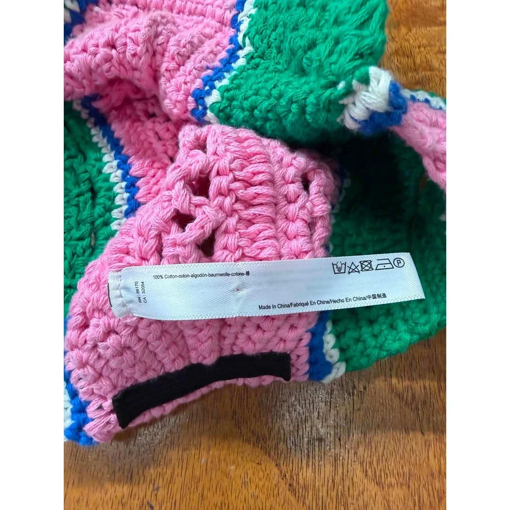 Urban Outfitters Ryders Pink Green Crochet Hat Cotton Knit Brimmed Cap Festival