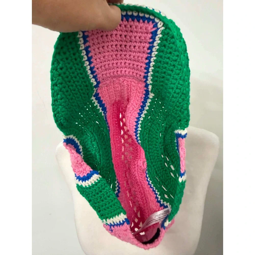 Urban Outfitters Ryders Pink Green Crochet Hat Cotton Knit Brimmed Cap Festival