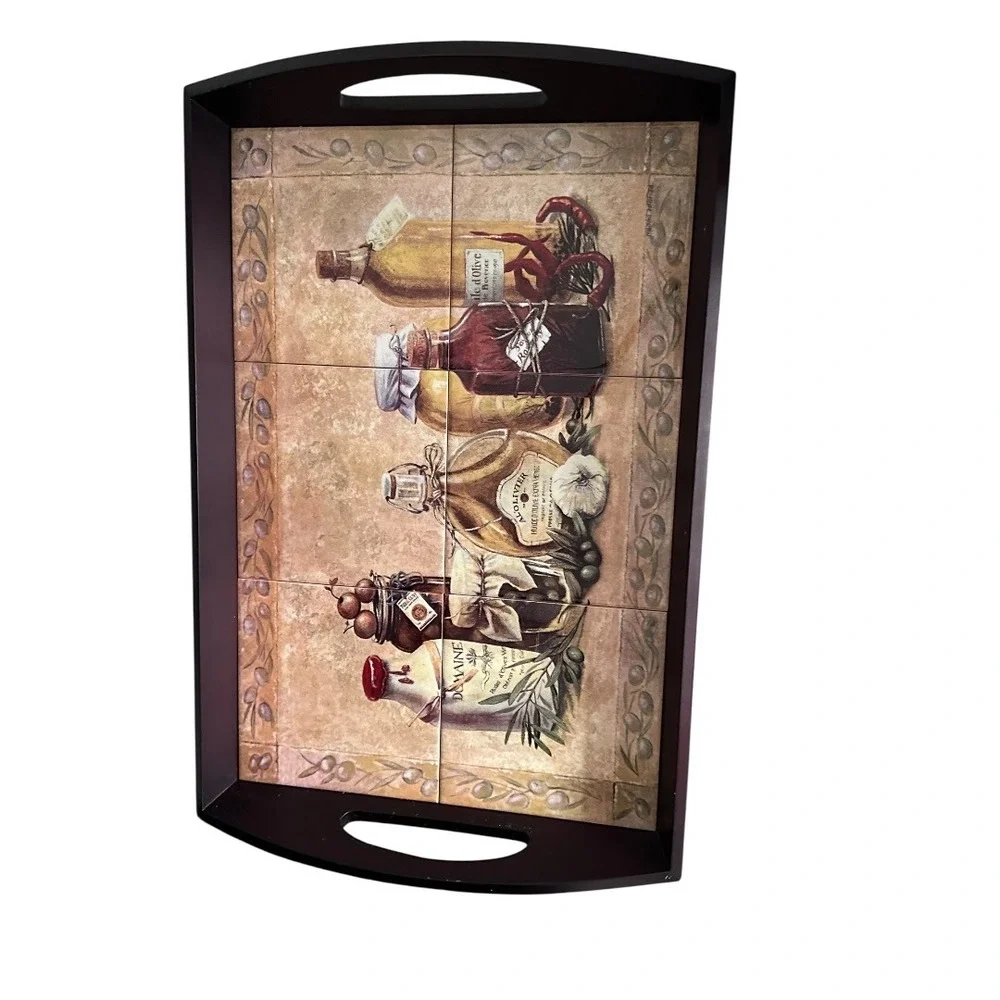 Unbranded Wooden Serving Tray Home OS Brown‎ Excellent Tiled Mediterranean Art