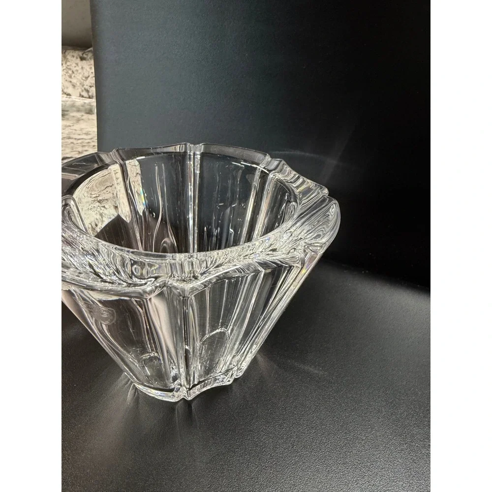 Orrefors Sweden Crystal Orion Fluted Octagonal Bowl Clear Glass Art Signed 5.25
