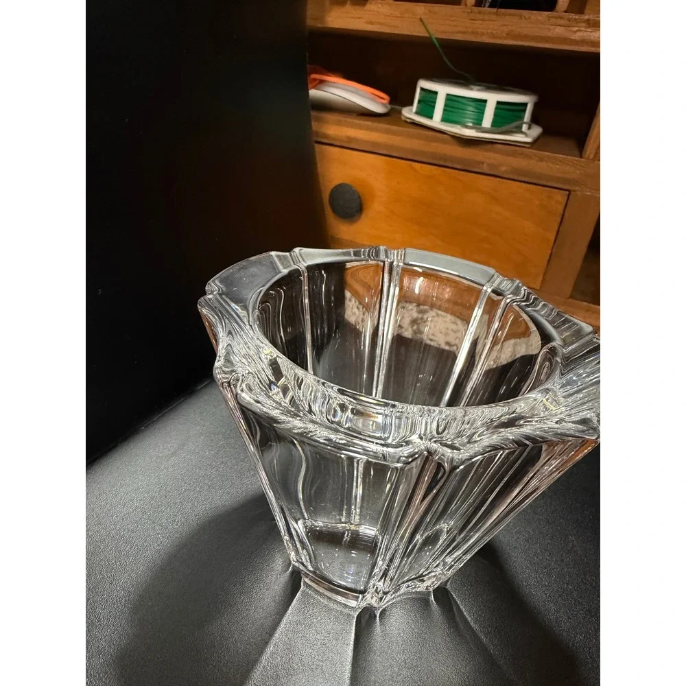Orrefors Sweden Crystal Orion Fluted Octagonal Bowl Clear Glass Art Signed 5.25