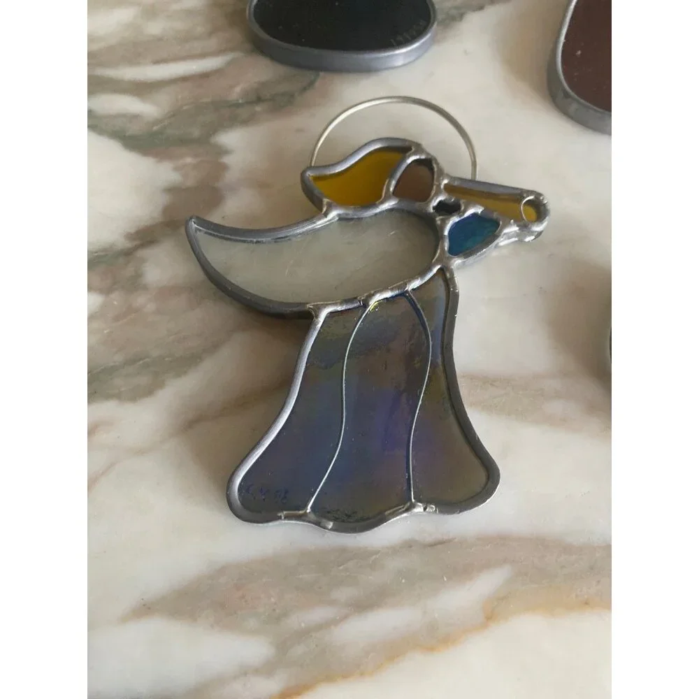 Lot of 8‎ 1990's Collection of Stained Glass Art Angel Window Sun Catchers