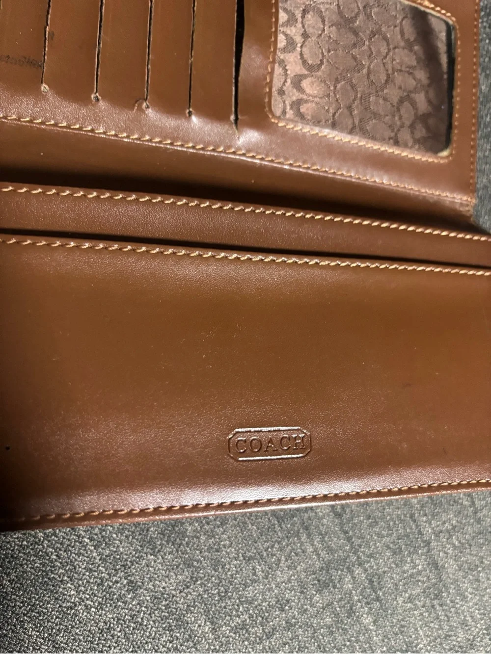 Coach Brown Signature Canvas Wallet with Buckle Detail
