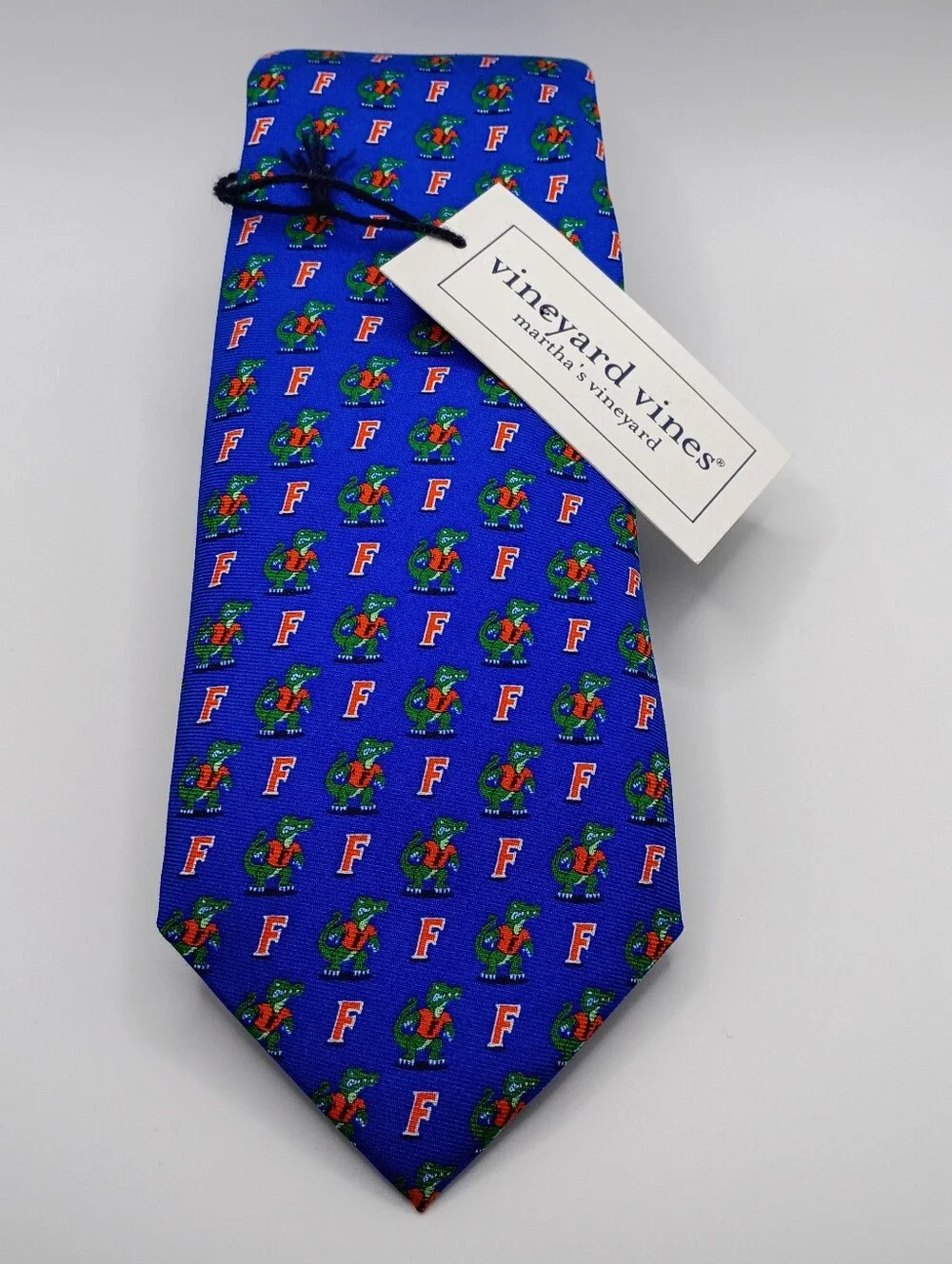 Vineyard Vines Custom UF Gators 100% Silk Tie Blue Orange Logo – Made in USA NWT
