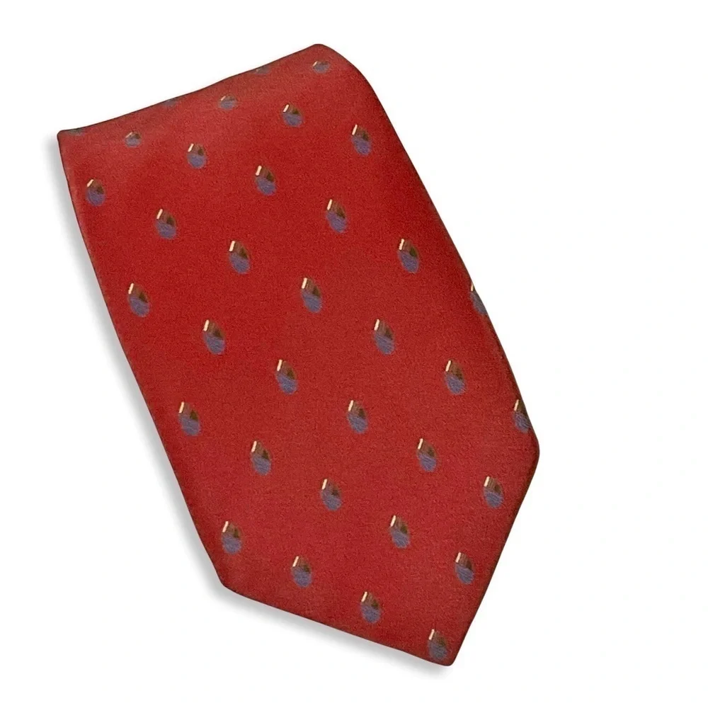 VTG‎ John Silk & Co Haberdashers Men Silk Tie Preppy Red Blue Foulard Italy Rare