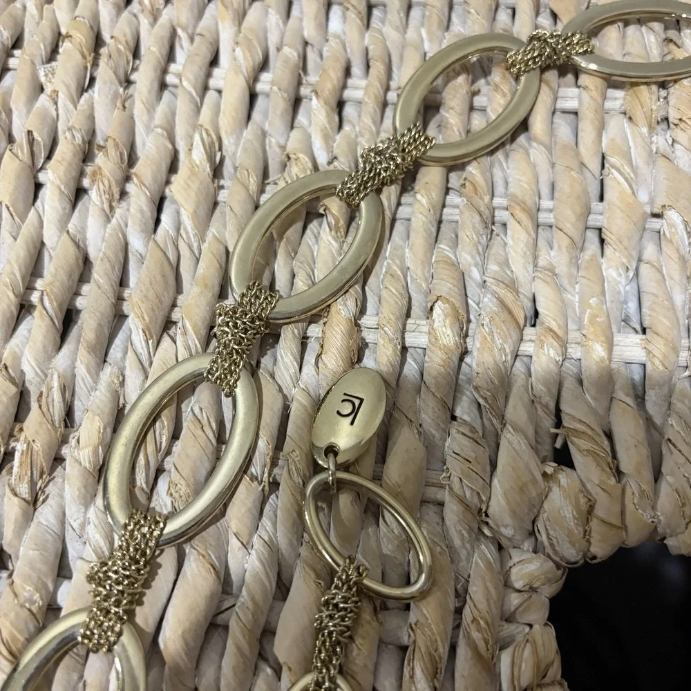 Liz Claiborne Women's Chain Belt‎ One Size Adjustable Gold O Ring Metal L / XL
