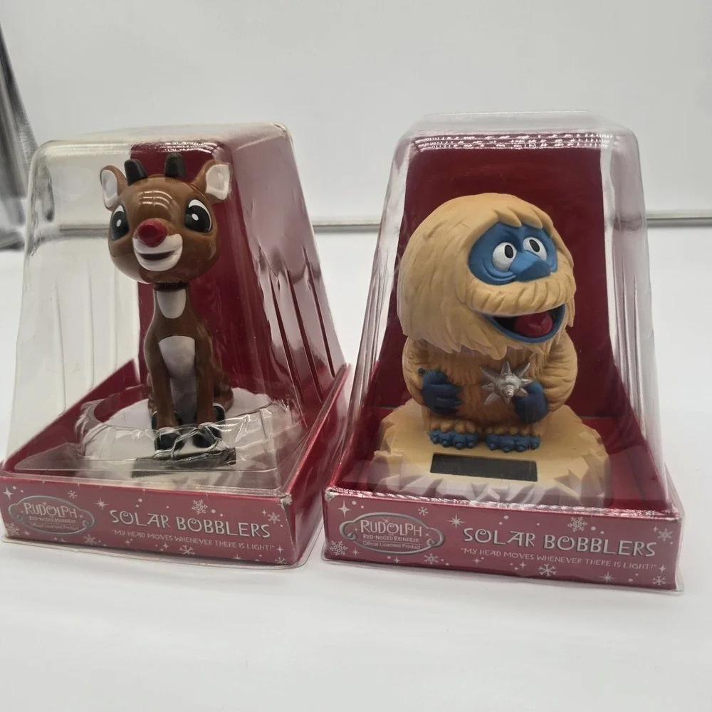 New! Lot of‎ 2 Rudolph The Red-Nose Reindeer & Abominable Snowman Solar Bobbles