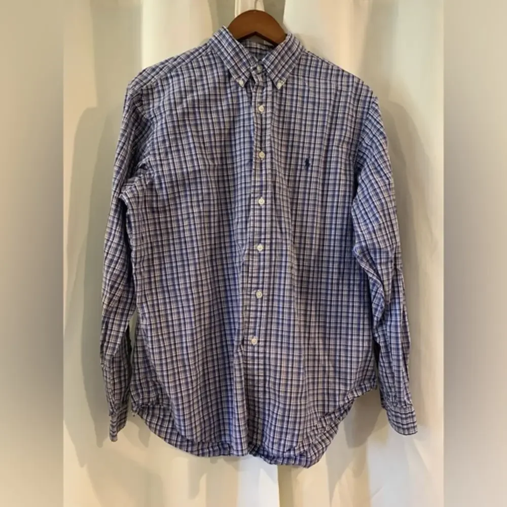 Polo Ralph Lauren Long Sleeve Button Shirt Men's Large‎ Classic Fit Blue Plaid