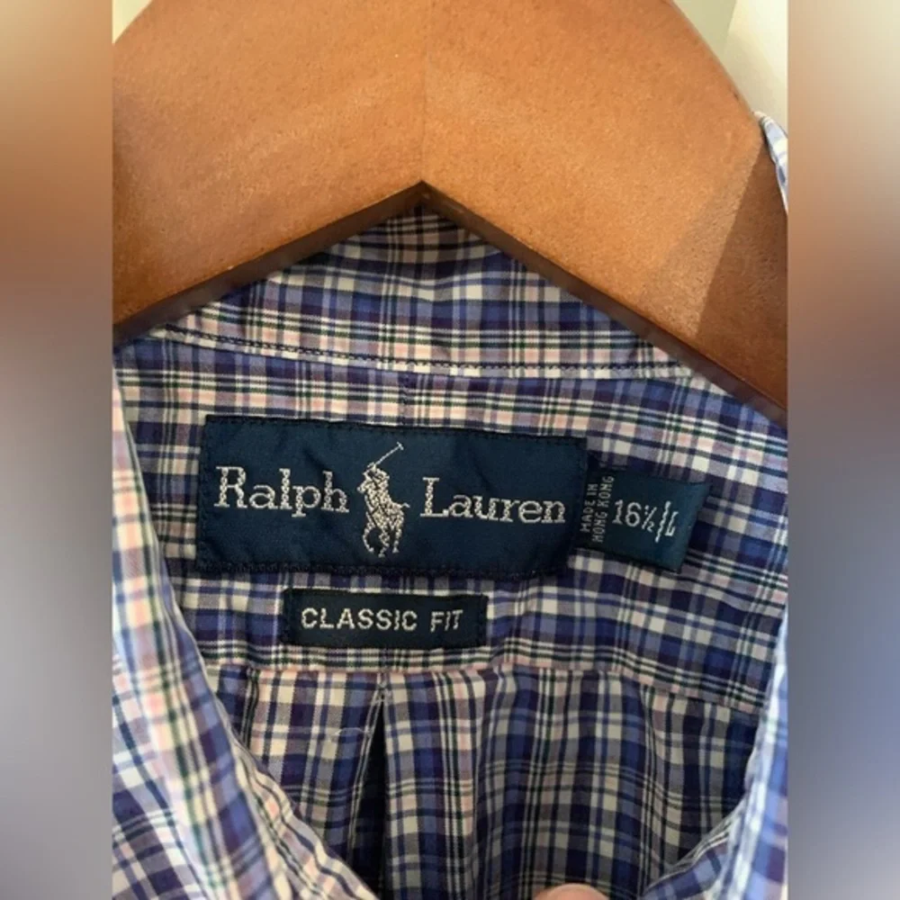Polo Ralph Lauren Long Sleeve Button Shirt Men's Large‎ Classic Fit Blue Plaid