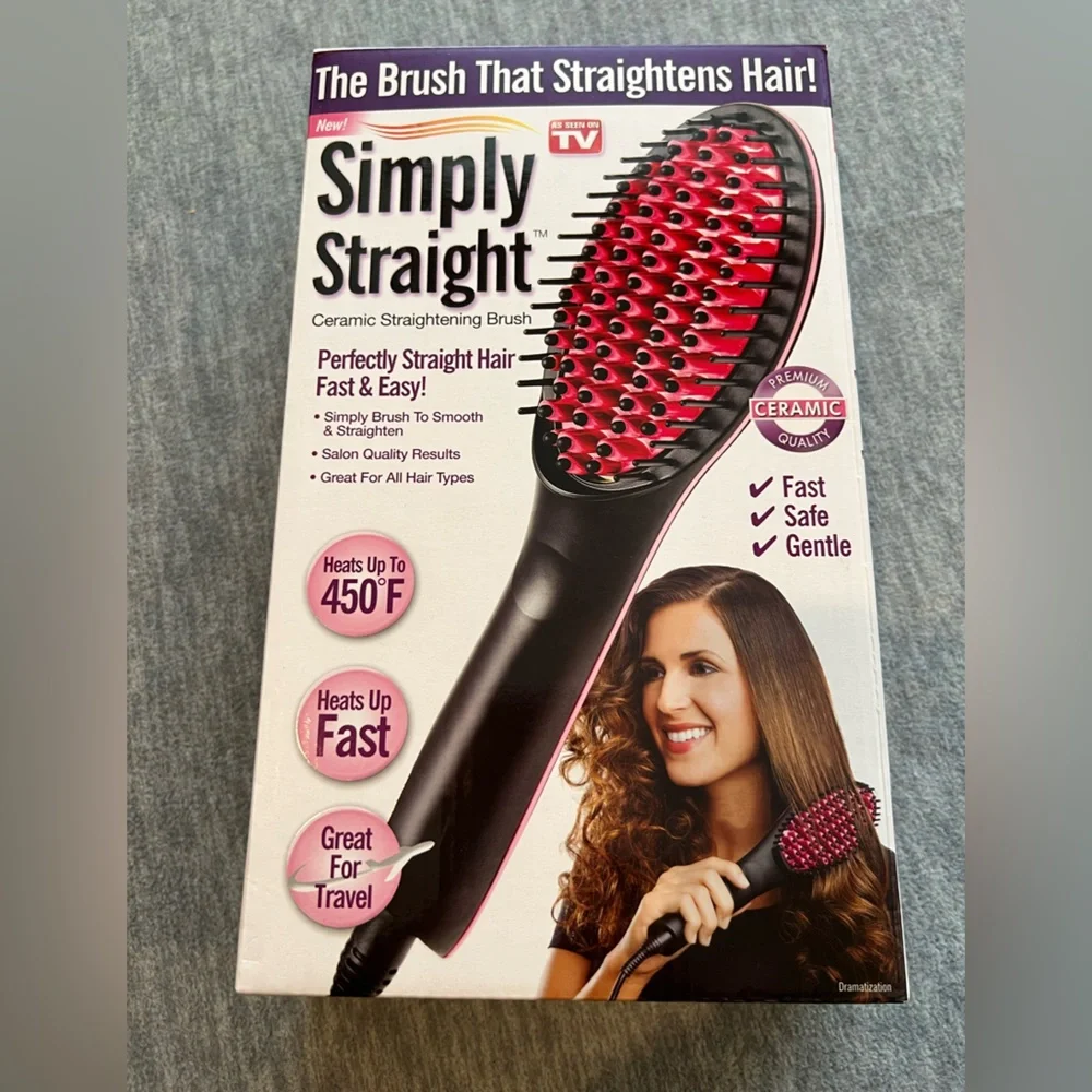 Simply Straight premium ceramic quality straightening brush fast heat LCD travel