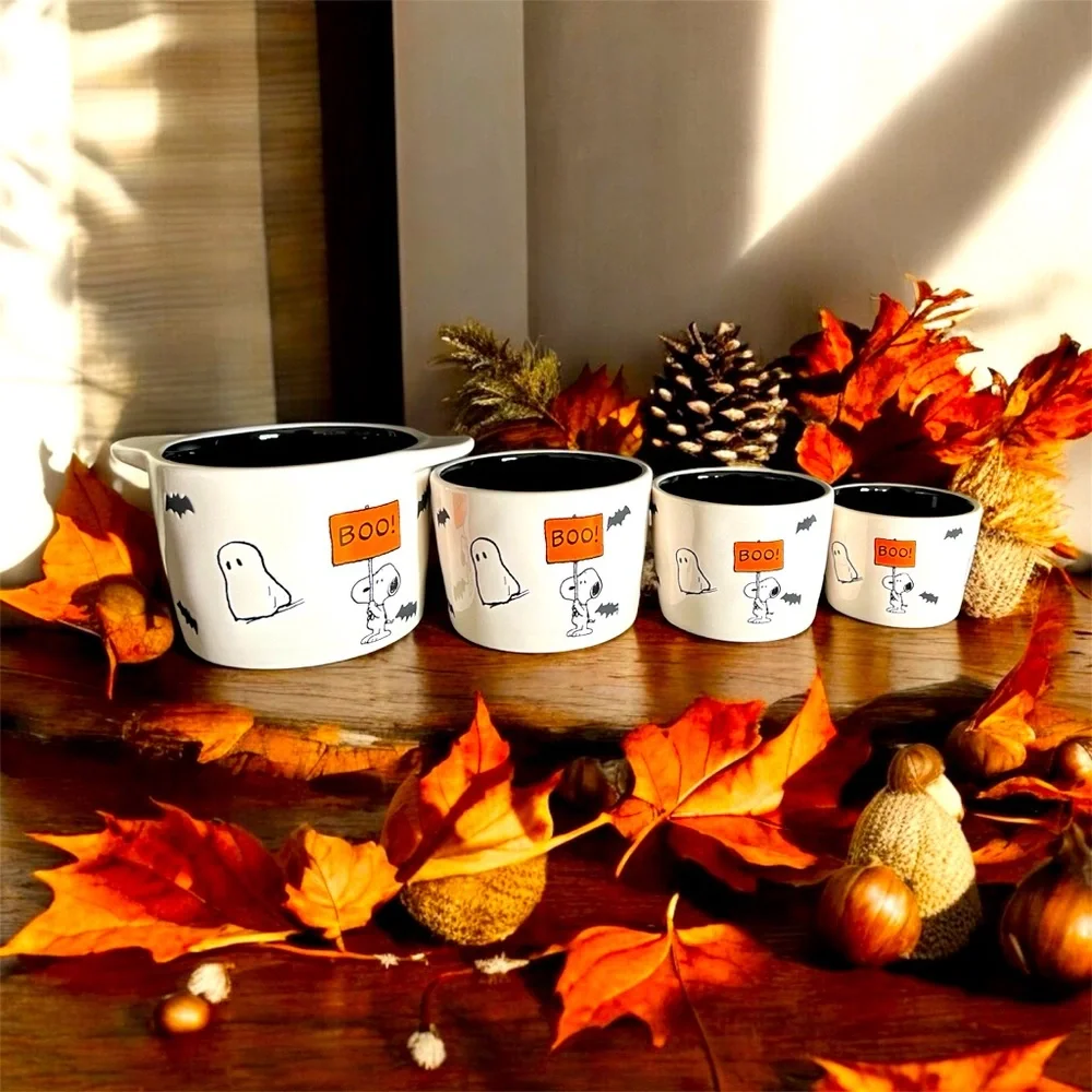 NEW Rae Dunn Peanuts Snoopy Halloween Boo Set of 4 Measuring Cups NWT