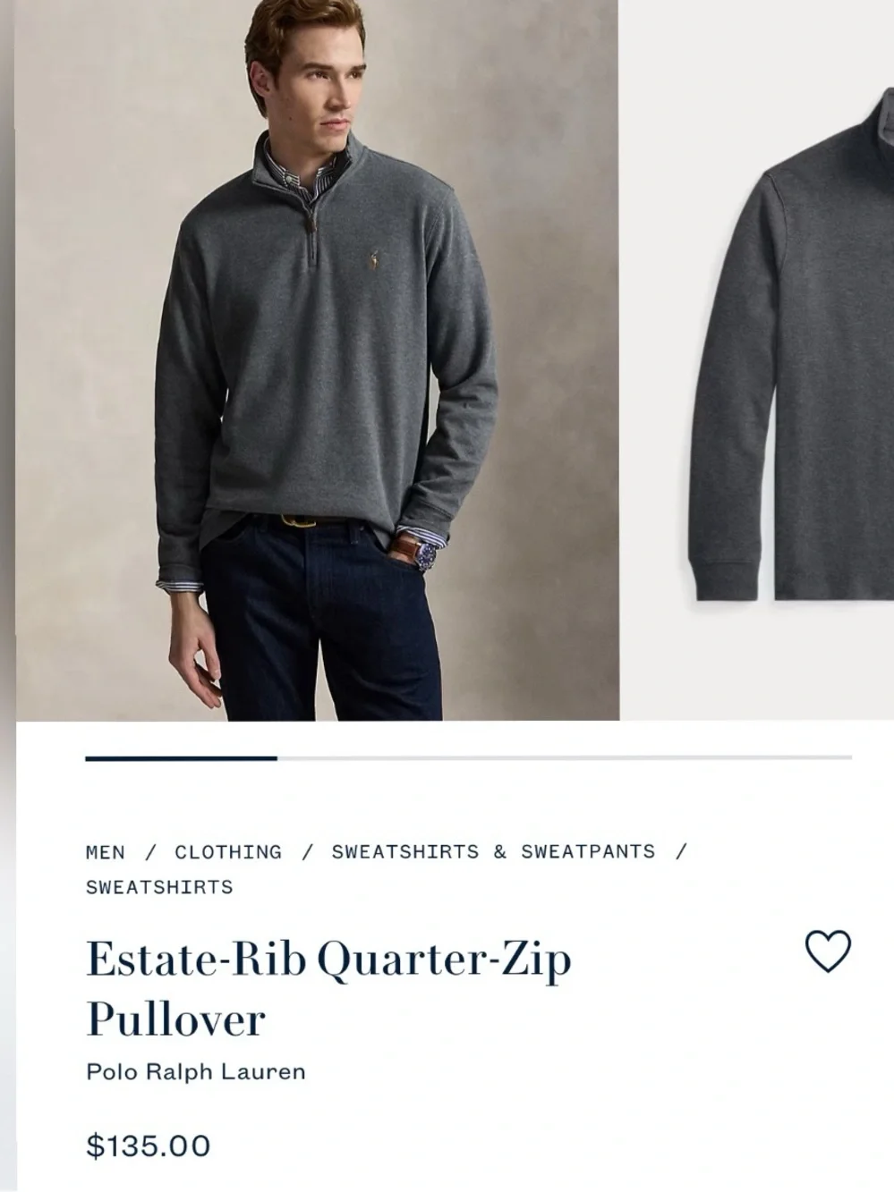 Polo Ralph Lauren Sweater Gray 1/4 Zip Embroidered Pony Pullover Size S $135