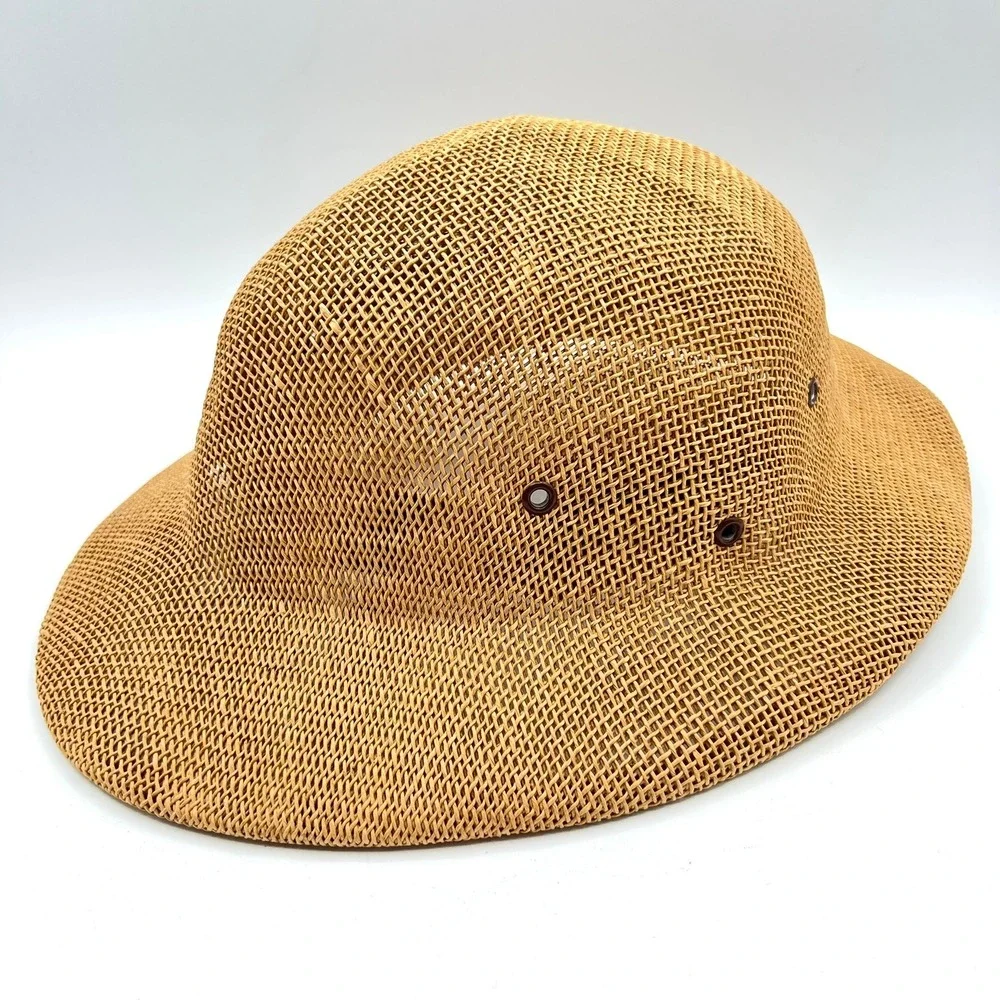 Wesco MFG Safari Pith Helmet Hat USA Made Straw‎ Weave Brown Adjustable