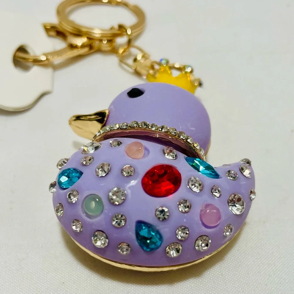 Bag Charm or Key Charm Duck with Rhinestones and Gem Accents, NWT