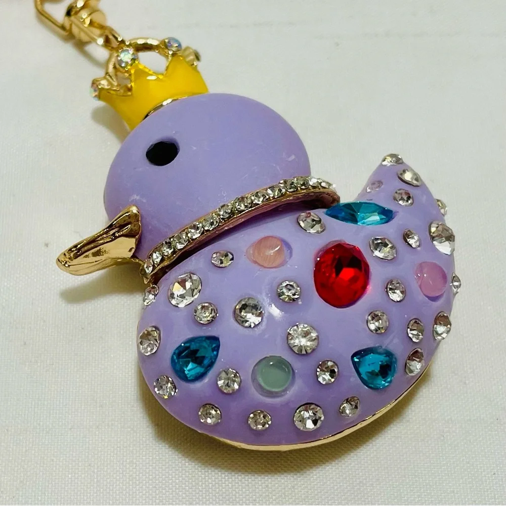 Bag Charm or Key Charm Duck with Rhinestones and Gem Accents, NWT