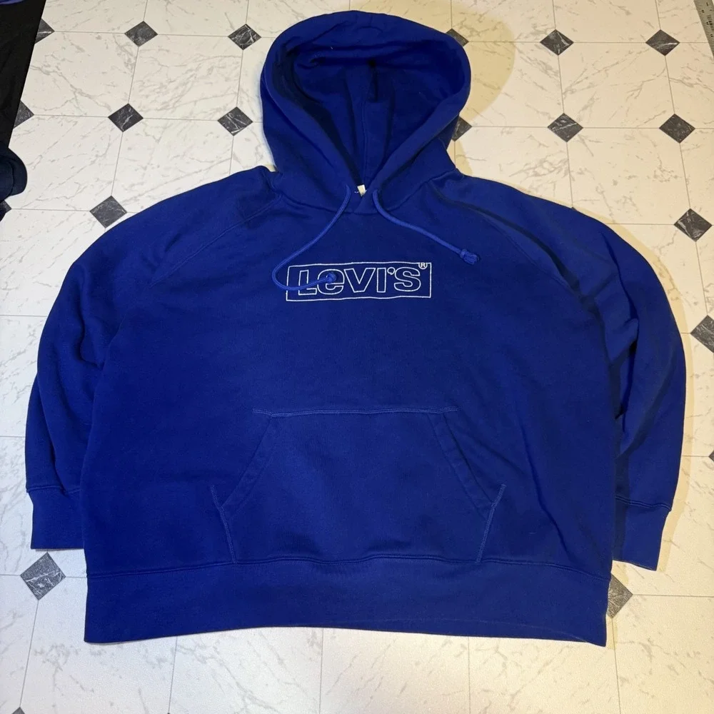Levi's Blue Logo Hoodie Mens‎ 2XL Pullover Sweatshirt Big Logo