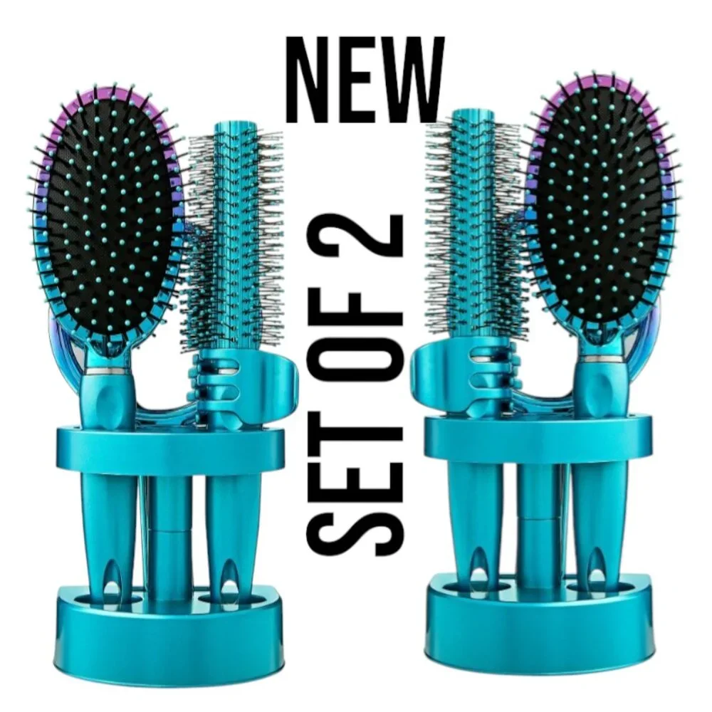 NEW SET OF 2 Bundle 5-Piece Hairbrush Brush Set Hand Mirror Beauty Brush