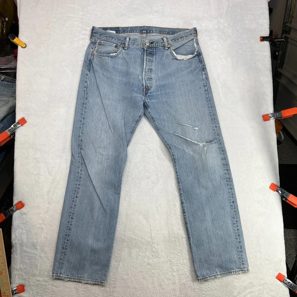 Levi's 501 Taper Jeans Blue Denim Mid Rise Classic Button Fly 34X30 -‎ Flaws