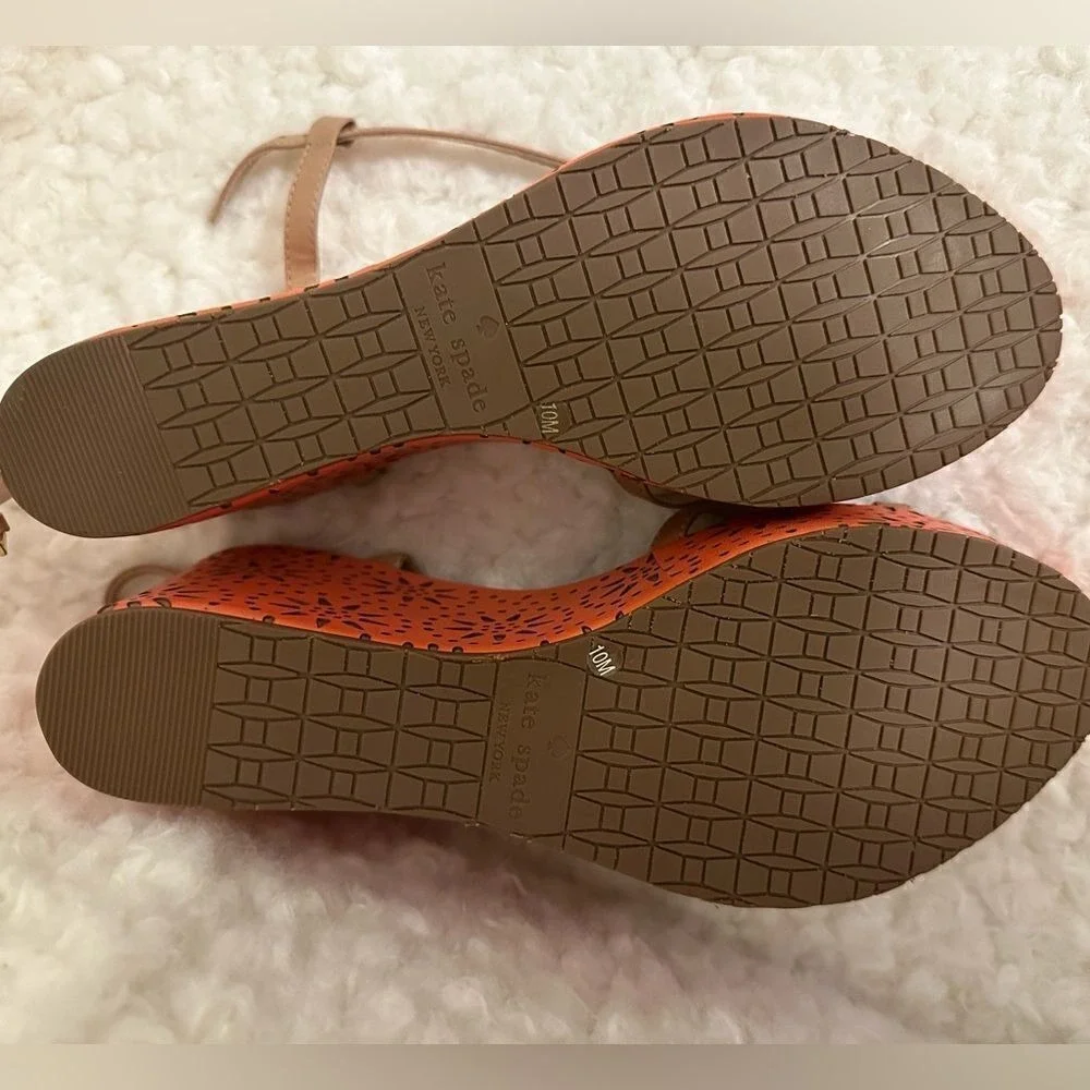 Kate Spade‎ New York Orange Laser Cut Floral Platform Wedge Sandals