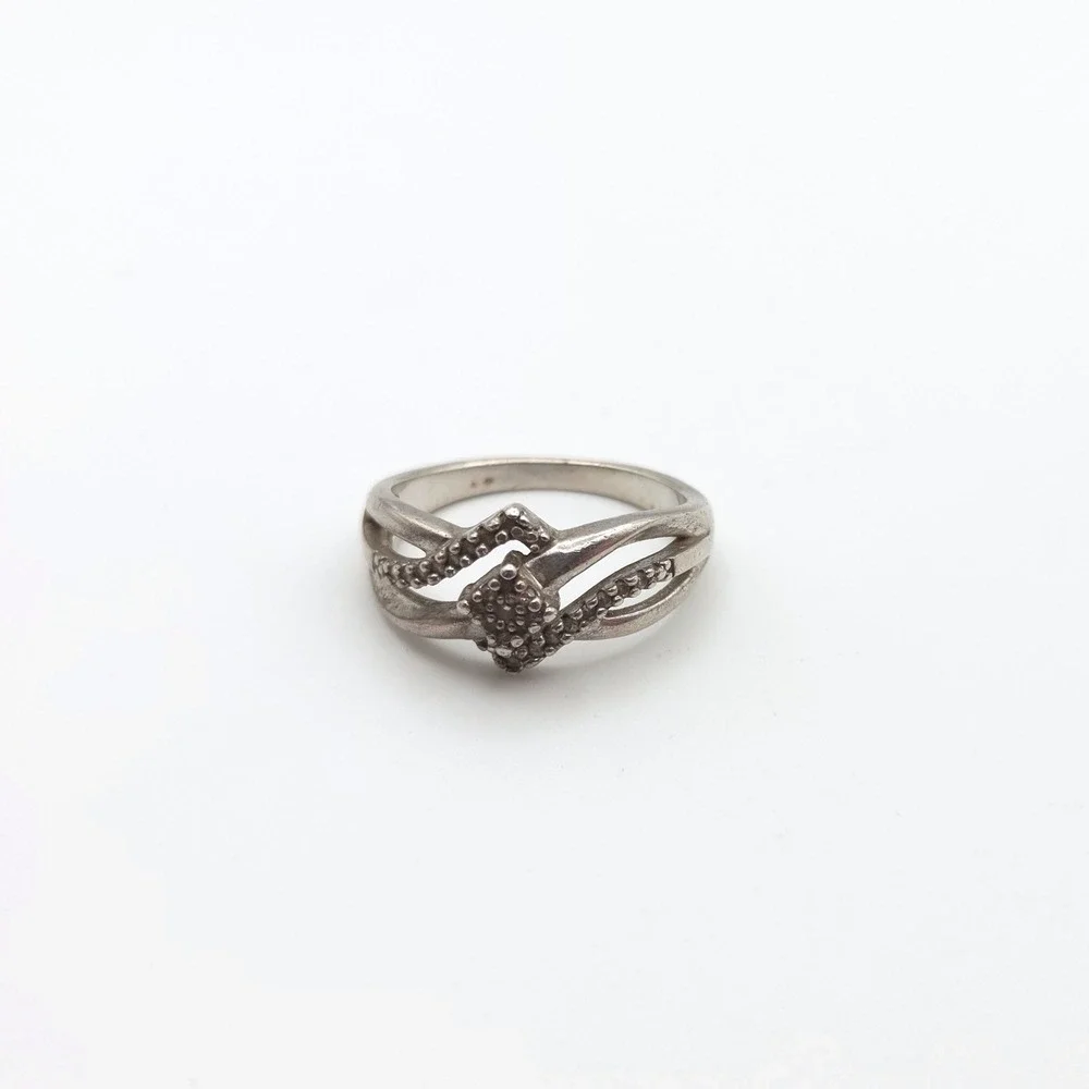 925 Sterling Silver Bypass Split Shank Pavé Diamond Shape Cluster Ring Size‎ 6.5