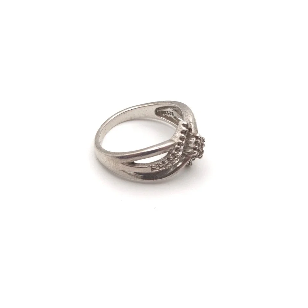 925 Sterling Silver Bypass Split Shank Pavé Diamond Shape Cluster Ring Size‎ 6.5