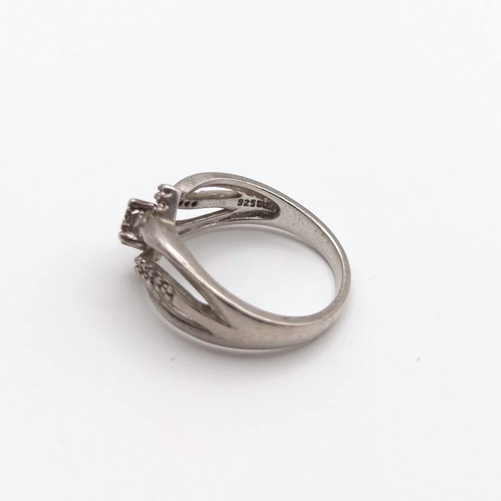 925 Sterling Silver Bypass Split Shank Pavé Diamond Shape Cluster Ring Size‎ 6.5