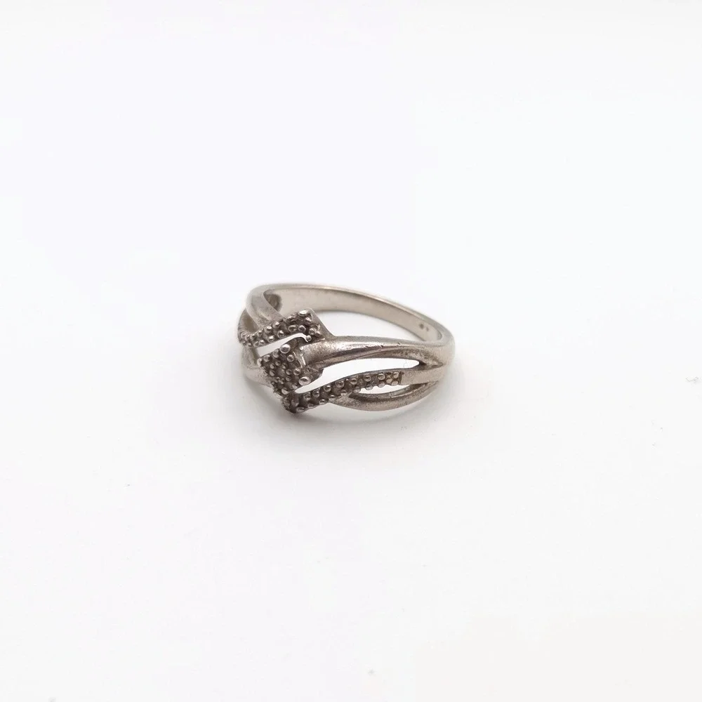 925 Sterling Silver Bypass Split Shank Pavé Diamond Shape Cluster Ring Size‎ 6.5