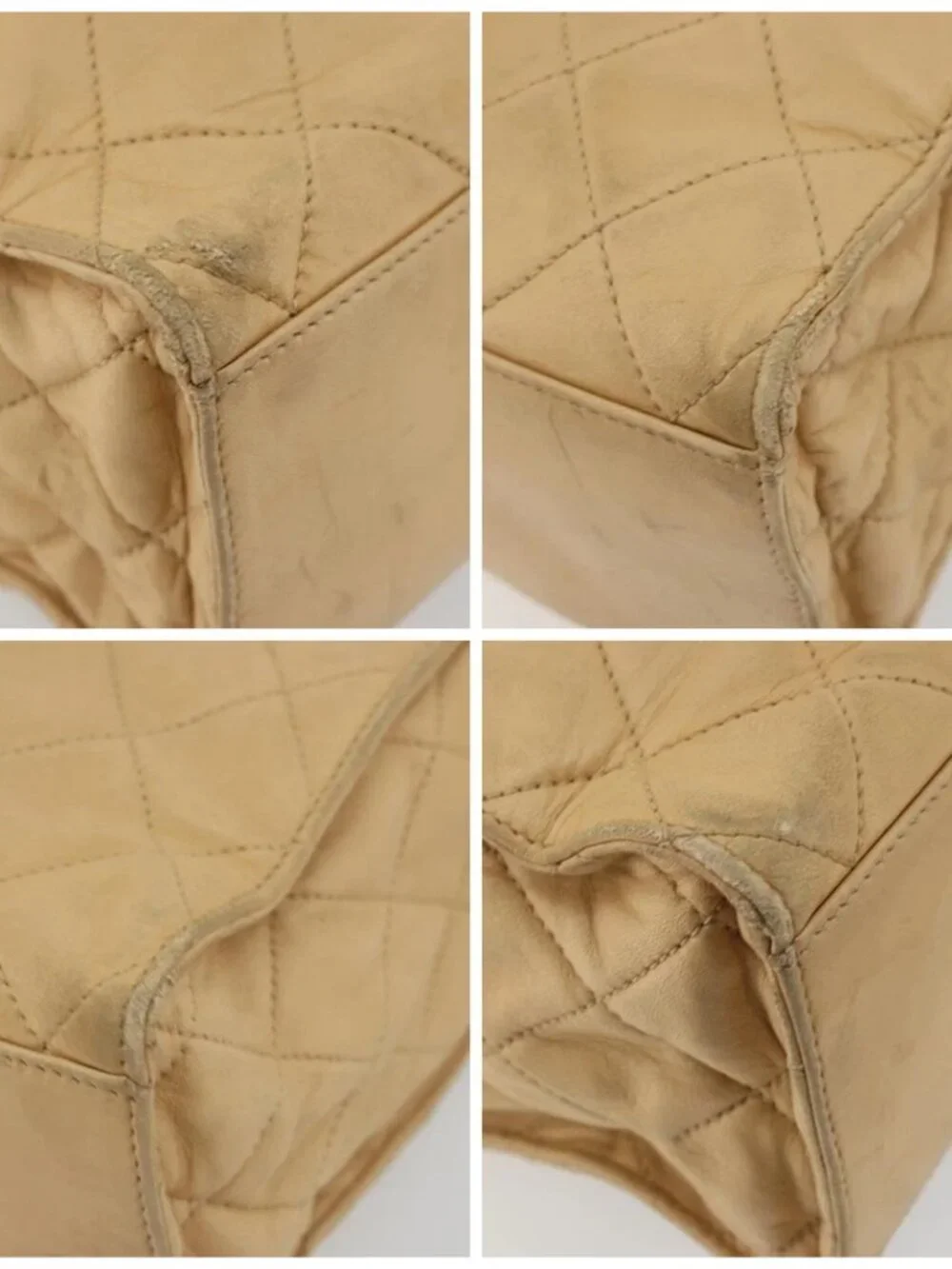 CHANEL Matelasse Shoulder Bag Lamb Skin Beige Gold CC Auth bs23120