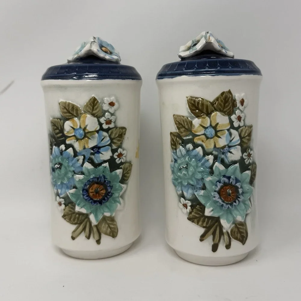Vintage Tilso Ceramic Salt And Pepper Shakers  Floral Flower Large