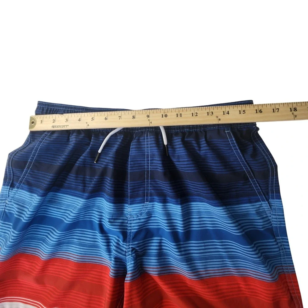 Ezekiel Mens Swim Trunks Blue Red Striped Board Shorts Size 36 Stretch Quick Dry
