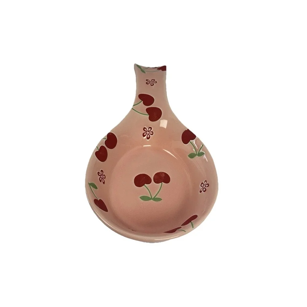 Pink Cherry Spoon Rest Ceramic Signature Housewares Kitchen Rest