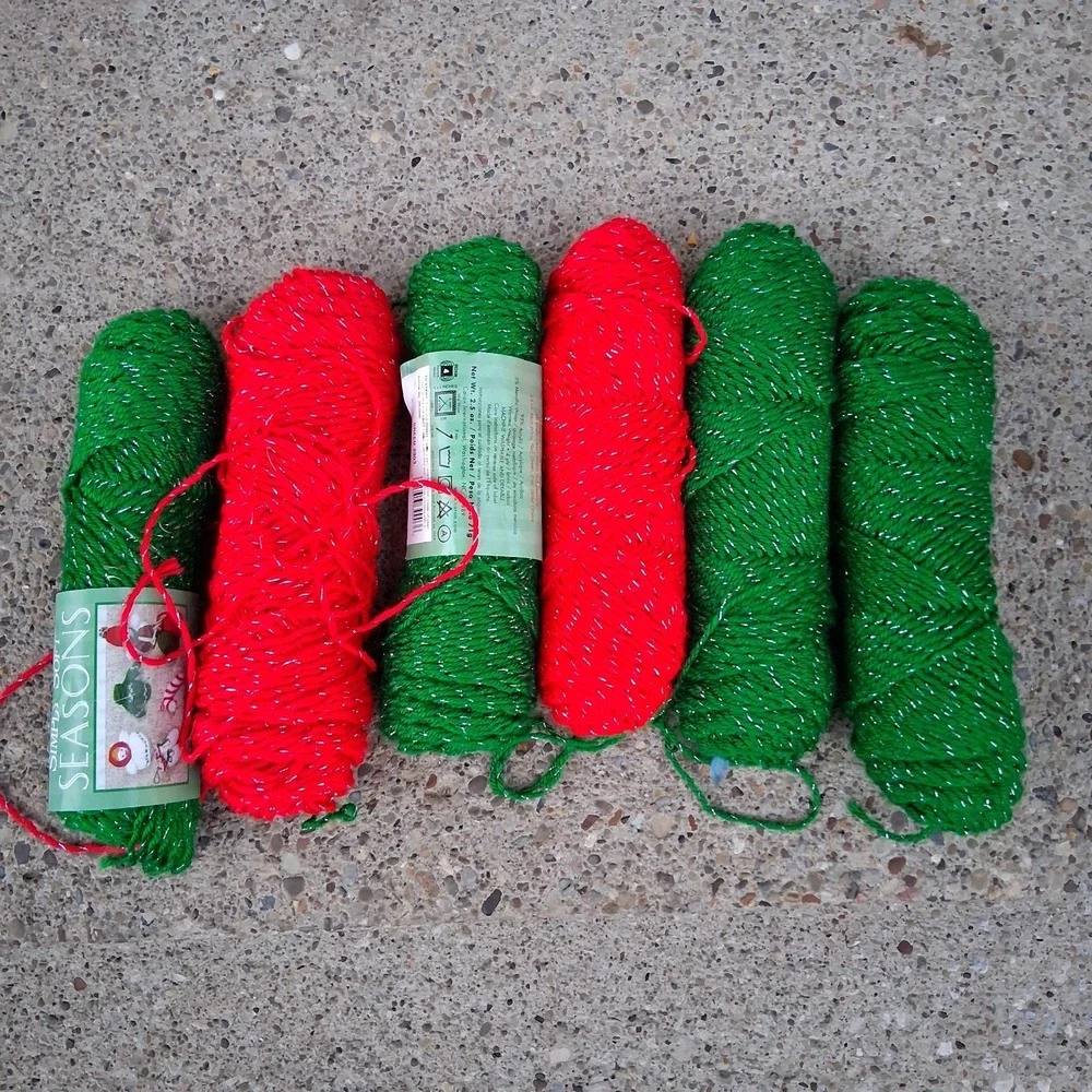 Vintage Caron Simply Soft‎ Seasons Christmas Glitter Yarn Red Green Lot Of 6