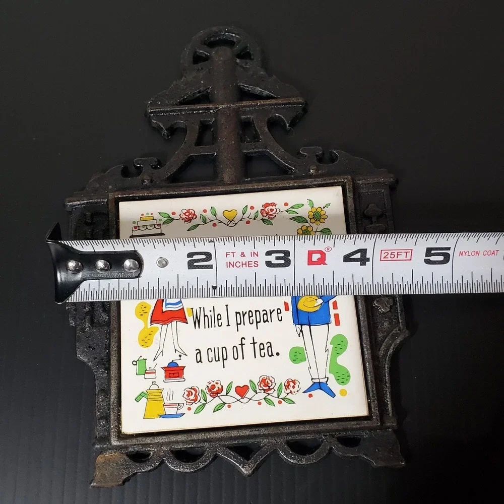 Vintage Cast Iron Ceramic Porcelain Trivet‎ Wall Hanging 1960's Lego Japan