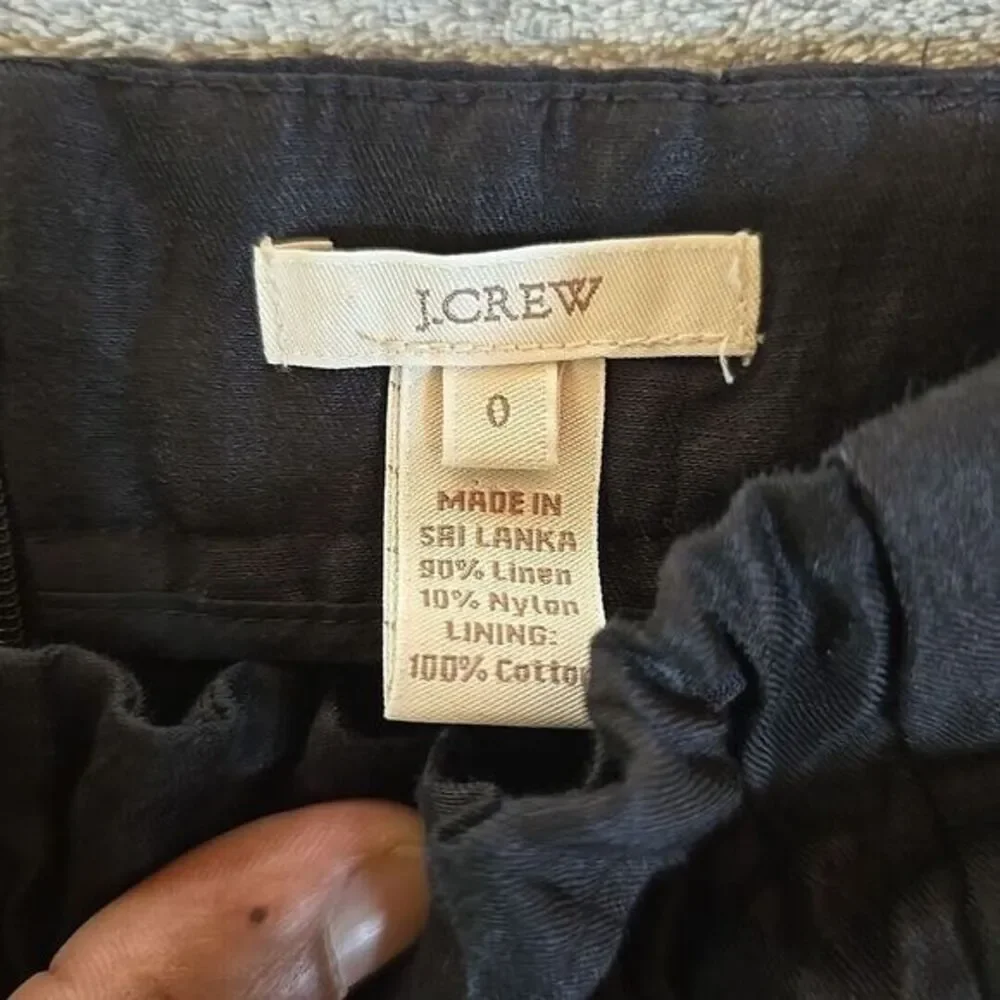 J Crew Mini Skirt Womens 0 Black‎ Linen Blend Back Zip Pockets Pleated Waist