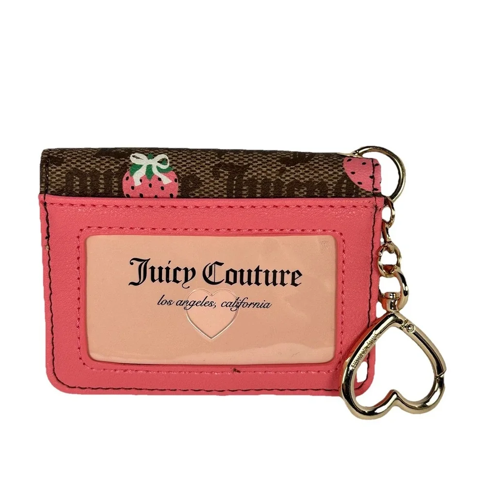 Juicy Couture Strawberry Monogram Card Holder Wallet Keychain Heart Clip