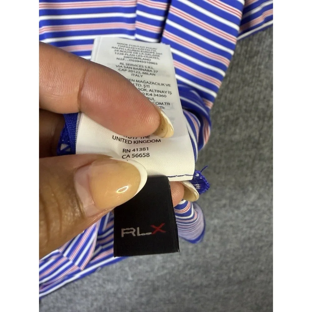 NWT RLX Ralph‎ Lauren Golf Polo Shirt Men Large Blue Red Striped Stretch