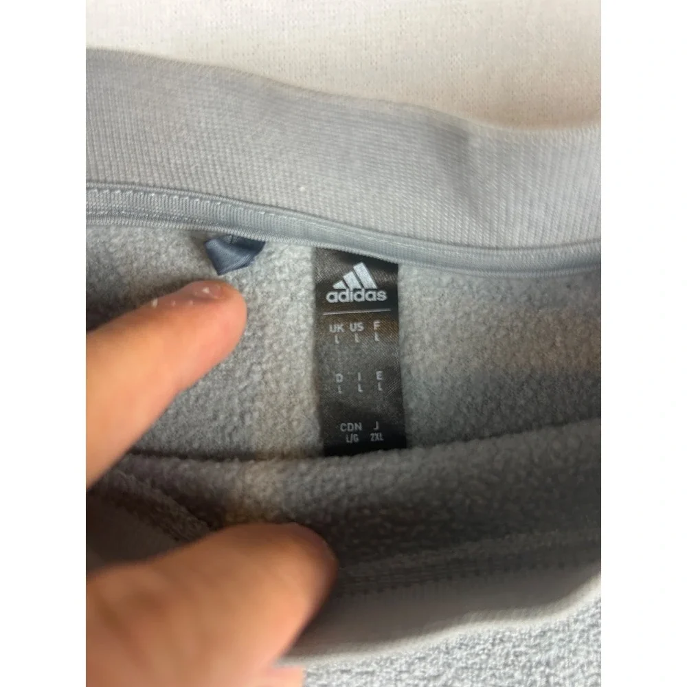 Adidas Sweatshirt Men's L Gray Fleece Terry Crew Neck Long Sleeve Pullover Logo‎