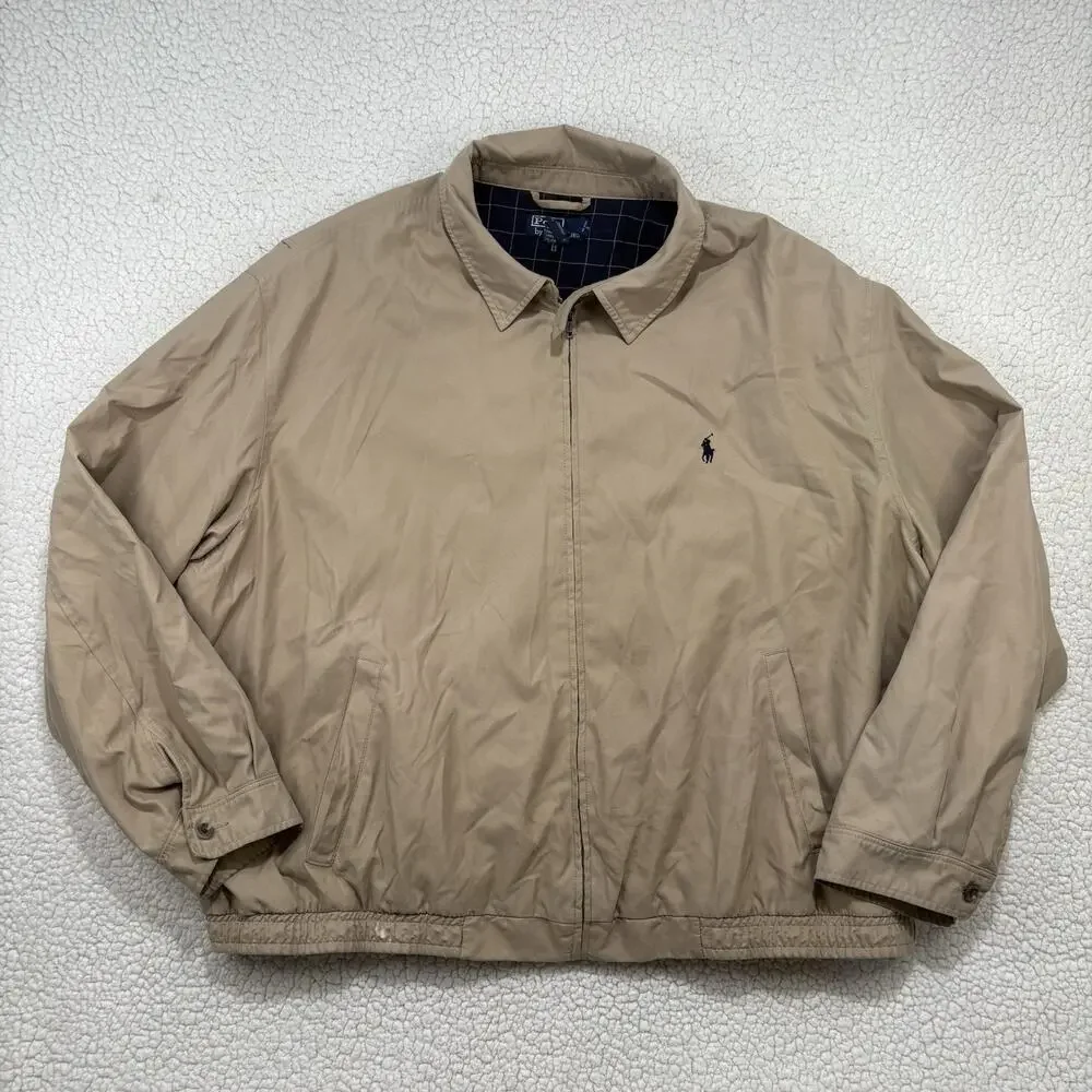 Polo‎ Ralph Lauren Jacket Mens 3XB Khaki Bi-Swing Bomber Plaid Lined Harrington