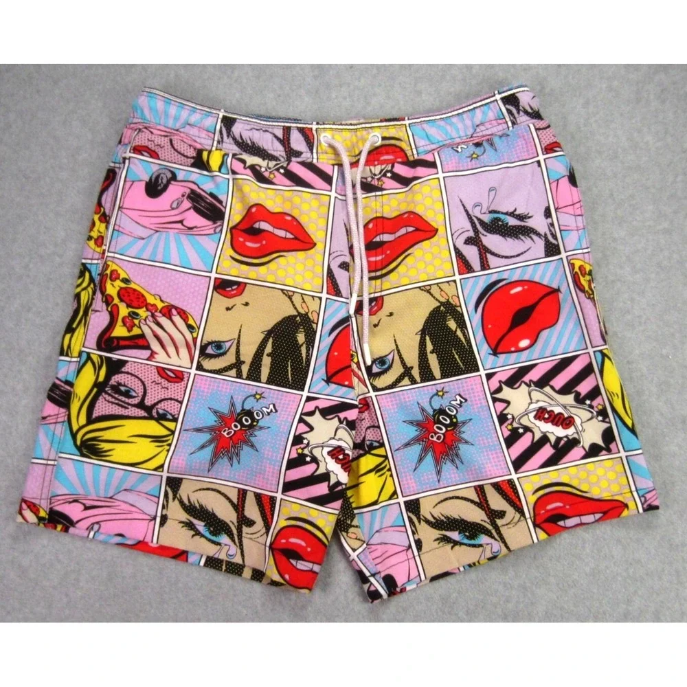 Drill Clothing Co Mens‎ Large Swim Shorts Oh Snap Comic Retro 80s