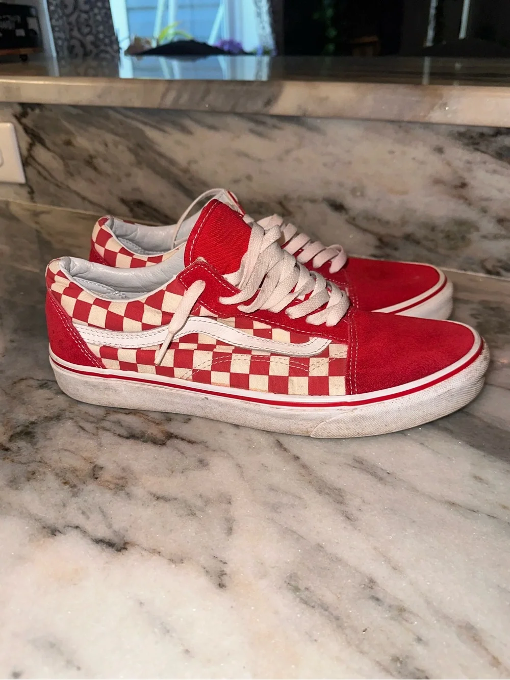 Vans Mens Size‎ 9.5 Red Checkerboard Low-Top Sneakers