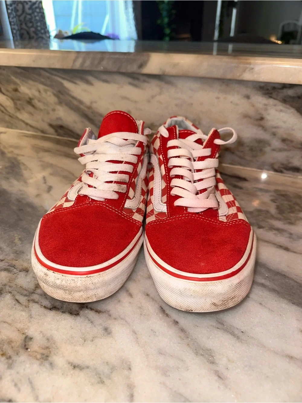 Vans Mens Size‎ 9.5 Red Checkerboard Low-Top Sneakers